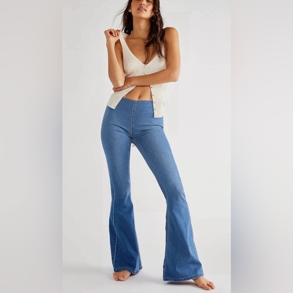 Free people we the free penny flare elastic waist jeans size 2 - Picture 1 of 14